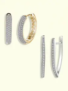 Peora Set Of 2 Gold-Plated Contemporary Cubic Zirconia Hoop Earrings