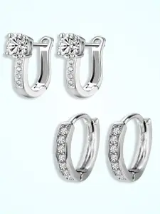 Peora Set Of 2 Silver-Plated Sterling Silver Solitaire CZ Studded Hoop Earrings