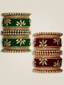Peora Set Of 2 Gold-Plated Kundan Stone-Studded Bangles