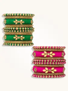 Peora Set Of 36 Gold-Plated Kundan Studded Thread Bangles