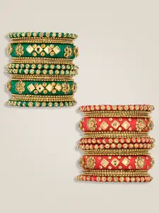 Peora Set Of 36 Gold-Plated Kundan Stone Bangles