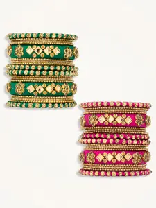 Peora Set Of 2 Gold-Plated Stones-Studded Bangles