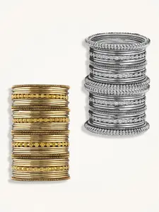 Peora Set Of 76 Gold & Silver Plated Antique Oxidised Bangles