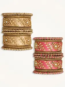 Peora Set Of 2 Gold-Plated Kundan-Stone Studded  Thread Bangles