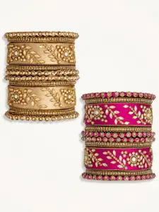 Peora Set Of 2 Gold Plated Stones Studded Thread Bangles