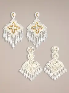 Peora Set Of 2 Gold-Plated Contemporary Pearls Drop Earrings