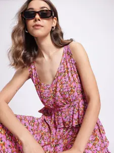 DressBerry Florals Ruffled Printed Fit & Flared Dress