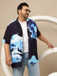 Sztori Plus Size Tie & Dye Cuban Collar Relaxed Fit Casual Shirt