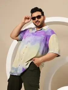 Sztori Plus Size Tie & Dye Cuban Collar Relaxed Fit Casual Shirt