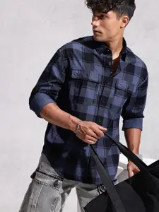 WROGN Checked Pure Cotton Oversized Casual Shirt