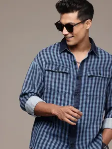 WROGN Pure Cotton Checked Drop-Shoulder Sleeves Oversized Casual Shirt