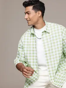 WROGN Pure Cotton Buffalo Checks Opaque Oversized Casual Shirt