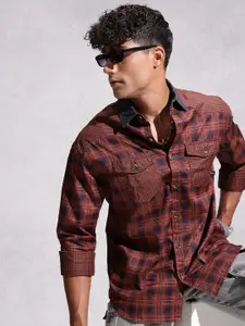WROGN Checked Drop-Shoulder Sleeves Oversized Pure Cotton Casual Shirt
