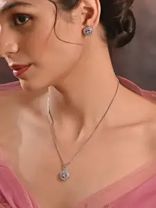Fida Silver-Plated CZ Stone-Studded Pendant and Earrings