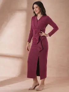 Globus Women Self Design Ruffled Wrap Maxi Dress