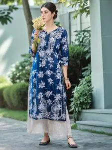 Anni Designer Floral Printed Notch Neck Straight Kurta