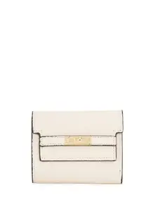 Globus Women Vegan Leather Textured Twist Lock Detail Three Fold Wallet