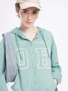 glitchez City Chic Printed Cotton Terry Relaxed Hooded Sweatshirt