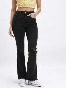 glitchez Women Mid-Rise Low Distress Stretchable Slim Flared Fit Jeans