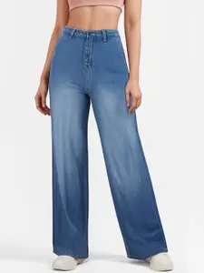 glitchez Women Mid-Rise Light Fade Pure Cotton Baggy Wide Leg Jeans