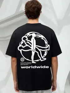 PRONK Men Graphic Printed Round Neck Cotton Oversized T-shirt