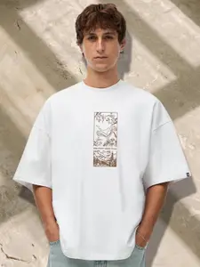 PRONK Men Graphic Printed Round Neck Cotton Oversized T-shirt