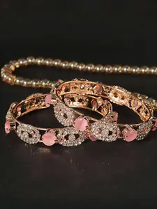 LAVAZZA Set Of 2 CZ & Amercian Diamond-Studded Kada Bangles