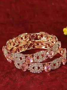 LAVAZZA Set Of 2 Gold-Plated CZ & Amercian Diamond-Studded Kada Bangles
