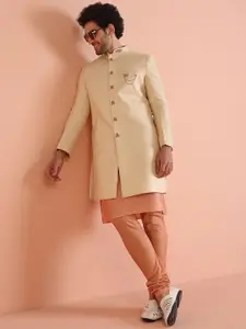 KISAH Men Printed Kurta Indowestern Sherwani with Churidar Set