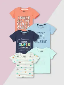 max Boys Pack Of 5 Typography Printed Round Neck Cotton T-shirts