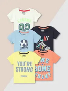 max Boys Pack Of 5 Typography Printed Round Neck Cotton T-shirts