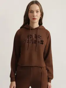 ELLE Women Cotton Embellished Hooded Sweatshirt