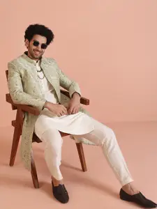 KISAH Men Ethnic Motifs Kurta with Indowestern Sherwani & Trouser Set