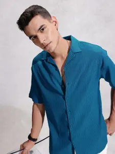 WROGN Oversized Self Design Textured Drop-Shoulder Sleeves Casual Shirt