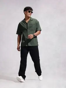 WROGN Oversized Fit Opaque Self Design Textured Casual Shirt