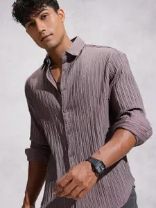 WROGN Comfort Fit Self Striped Casual Shirt
