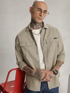 WROGN Pure Cotton Drop-Shoulder Sleeves Oversized Waffle Casual Shirt