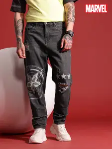 MARVEL STREET Men Buda Fit Highly Distressed Light Fade Captain America Printed Jeans