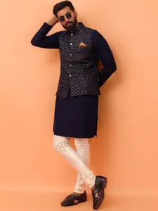 KISAH Straight Kurta with Churidar & Embroidered Nehru Jacket