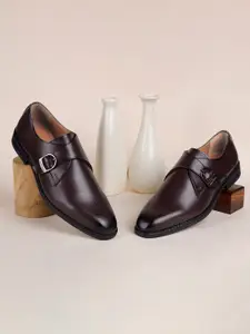 LOUIS STITCH Men Rosewood Formal Slip-On Monk Shoes