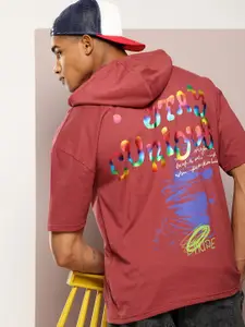 Kook N Keech Men Printed Hooded Drop-Shoulder Sleeves Oversized T-shirt