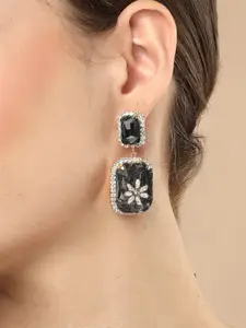 Bohey by KARATCART Gold-Plated Cubic Zirconia Studded Contemporary Drop Earrings