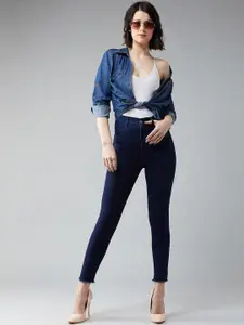 Roadster Women Skinny High Rise Fringed Hemline Stretchable Denim Jeans