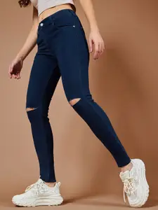 Roadster Women Skinny Fit High Rise Knee Slit Denim Stretchable Jeans