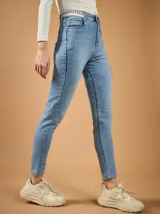 Roadster Women Slim Fit High Rise Light Wash Twill Tape Detailing Denim Stretchable Jeans