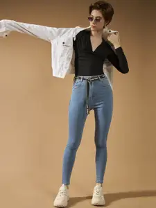 Roadster Women Cotton Skinny Fit Cropped High Rise Stretchable Denim Jeans