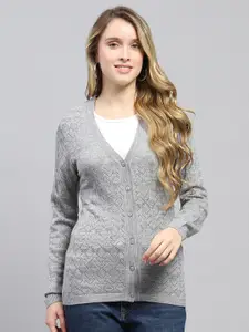 Monte Carlo V-Neck Self Design Cardigan Sweater