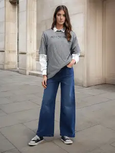 Flying Machine Women Wide Leg High-Rise Light Fade Stretchable Jeans