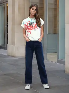 Flying Machine Women Cotton Straight Fit High-Rise Light Fade Stretchable Jeans