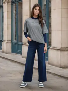 Flying Machine Women Wide Leg High-Rise Light Fade Stretchable Jeans